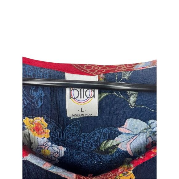 Bila Boho Colorful Floral Pattern Long Sleeve V-Neck Blouse - Picture 4 of 6